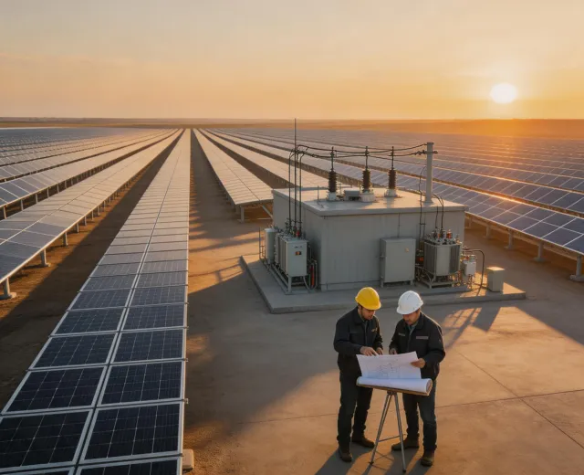 Utility solar modules at sunrise